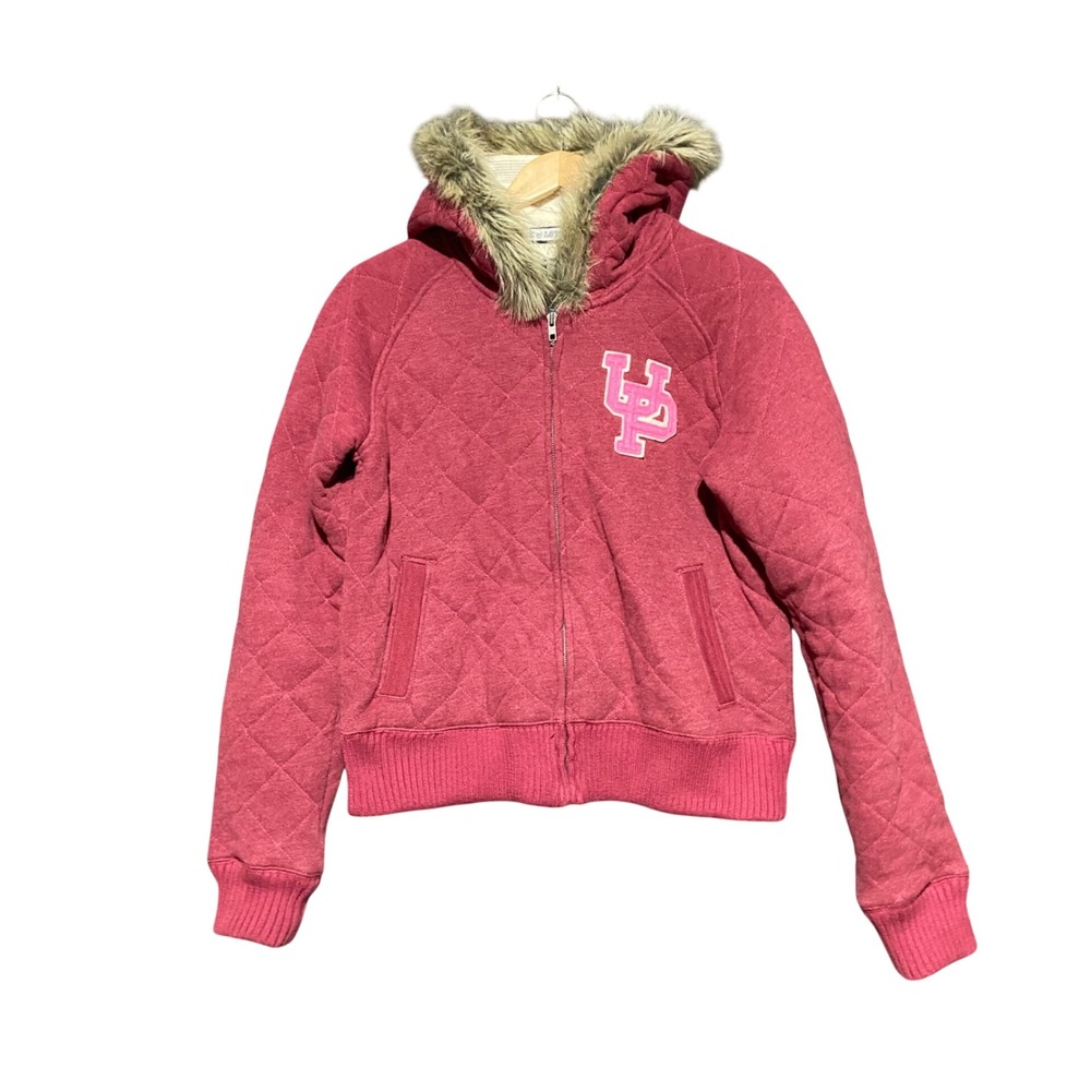 Vintage Y2K Victoria's Secret PINK Quilted Jacket Faux Fur Hood Ski Team Pink L